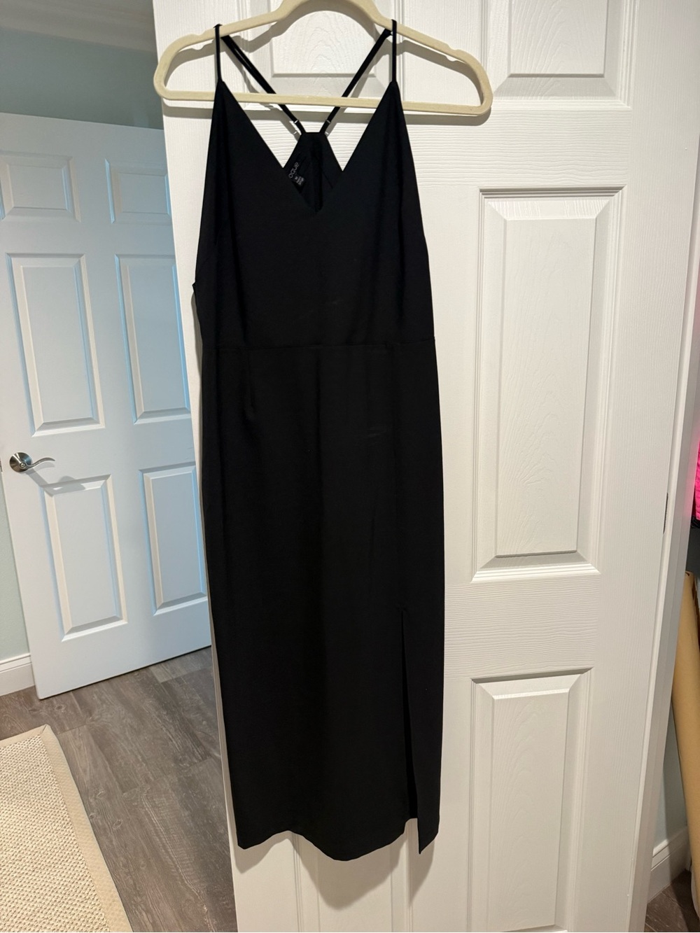 Classic Black Midi Slip Dress with Strappy Back